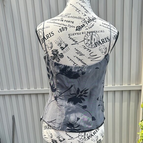Vintage Y2K Silk Blend Guess Collection Gray Floral Corset Style Blouse Cami Top - Picture 7 of 12